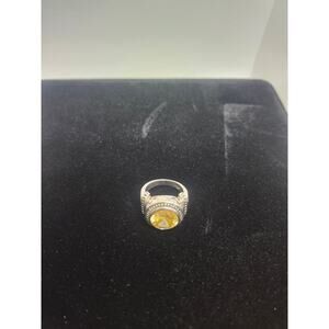 Premiere Designs Silvertone Ring With Yellow Stone sz 8